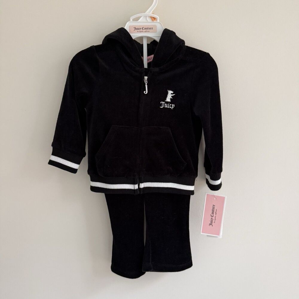 Juicy Couture Toddler Baby Girl's Hoodie & Sweatpants Black Velour Set 12M NWT